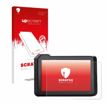 Vorderseite einer Produktverpackung mit dem Markenlogo upscreen. Daneben ist das Gerät KTM 1390 Super Duke R 2025 5