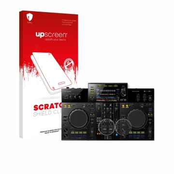 Vorderseite einer Produktverpackung mit dem Markenlogo upscreen. Daneben ist das Gerät Pioneer XDJ -RR (Jog) mit dem zugehörig