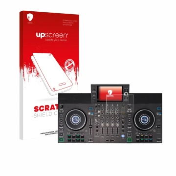 Vorderseite einer Produktverpackung mit dem Markenlogo upscreen. Daneben ist das Gerät Denon DJ SC LIVE 4 (Jog) mit dem zugehö