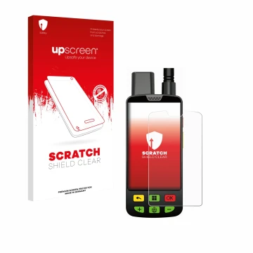 Vorderseite einer Produktverpackung mit dem Markenlogo upscreen. Daneben ist das Gerät Aduro Locit GPS mit dem zugehörigen Dis