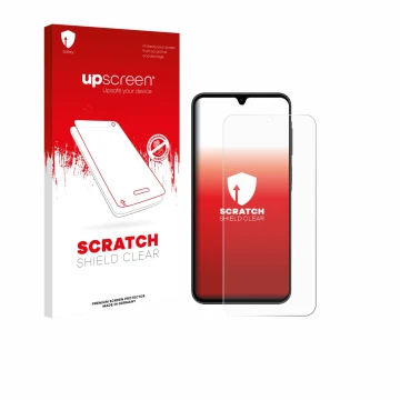 Vorderseite einer Produktverpackung mit dem Markenlogo upscreen. Daneben ist das Gerät Samsung Galaxy A26 5G Enterprise Editio