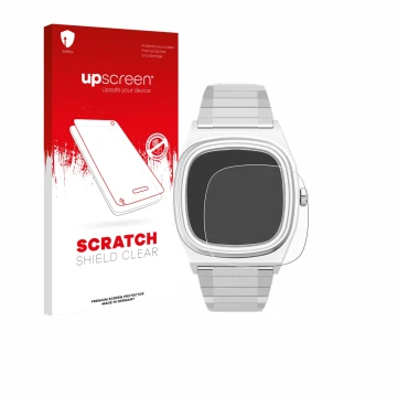 Vorderseite einer Produktverpackung mit dem Markenlogo upscreen. Daneben ist das Gerät Timex Reissue 1983 E mit dem zugehörige