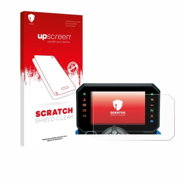 Vorderseite einer Produktverpackung mit dem Markenlogo upscreen. Daneben ist das Gerät Suzuki GSX-8S 2025 mit dem zugehörigen 