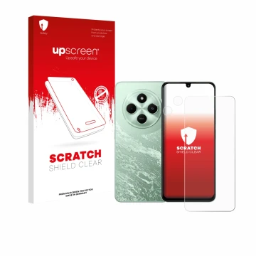 Vorderseite einer Produktverpackung mit dem Markenlogo upscreen. Daneben ist das Gerät Xiaomi Poco C75 (Display+Kamera) mit de