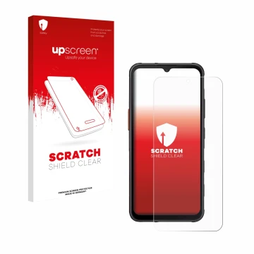 Vorderseite einer Produktverpackung mit dem Markenlogo upscreen. Daneben ist das Gerät Samsung Galaxy XCover 7 Enterprise Edit