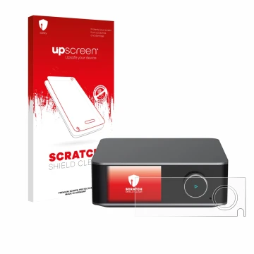 Vorderseite einer Produktverpackung mit dem Markenlogo upscreen. Daneben ist das Gerät WiiM Ultra mit dem zugehörigen Displays