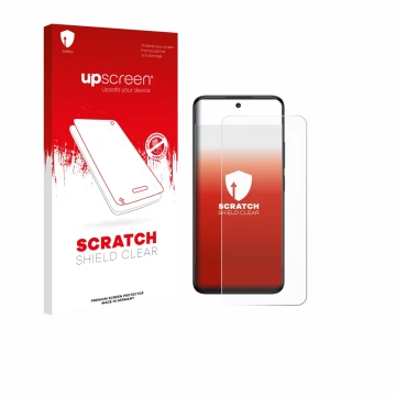 Vorderseite einer Produktverpackung mit dem Markenlogo upscreen. Daneben ist das Gerät TCL 60 5G mit dem zugehörigen Displaysc