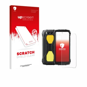 Vorderseite einer Produktverpackung mit dem Markenlogo upscreen. Daneben ist das Gerät Blackview BV7300 (Display+Kamera) mit d