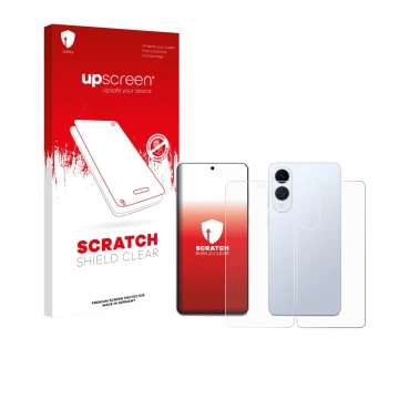 Vorderseite einer Produktverpackung mit dem Markenlogo upscreen. Daneben ist das Gerät Samsung Galaxy S25 Edge (Display+Rückse