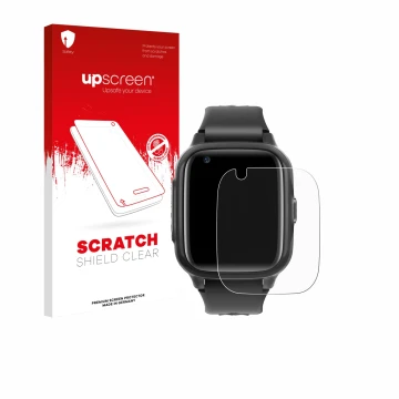 Vorderseite einer Produktverpackung mit dem Markenlogo upscreen. Daneben ist das Gerät Krostming Kids Smartwatch GPS 4G mit de
