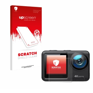 Vorderseite einer Produktverpackung mit dem Markenlogo upscreen. Daneben ist das Gerät Wolfang GA420 mit dem zugehörigen Displ