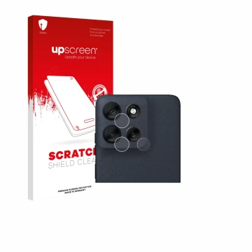 Vorderseite einer Produktverpackung mit dem Markenlogo upscreen. Daneben ist das Gerät Motorola Moto G56 (NUR Kameraschutz) mi