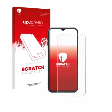 Vorderseite einer Produktverpackung mit dem Markenlogo upscreen. Daneben ist das Gerät Oukitel WP55 Pro mit dem zugehörigen Di