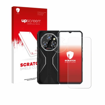 Vorderseite einer Produktverpackung mit dem Markenlogo upscreen. Daneben ist das Gerät Oukitel WP55 Pro (Display+Kamera) mit d