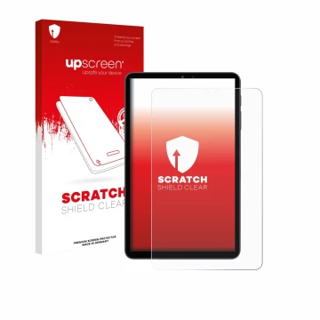 Vorderseite einer Produktverpackung mit dem Markenlogo upscreen. Daneben ist das Gerät Alldocube iPlay 70 mini Pro mit dem zug