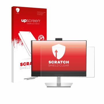 Vorderseite einer Produktverpackung mit dem Markenlogo upscreen. Daneben ist das Gerät Dell Pro 24 All-in-One PC mit dem zugeh