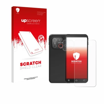 Vorderseite einer Produktverpackung mit dem Markenlogo upscreen. Daneben ist das Gerät Emporia Smart 7 Lite (Display+Kamera) m