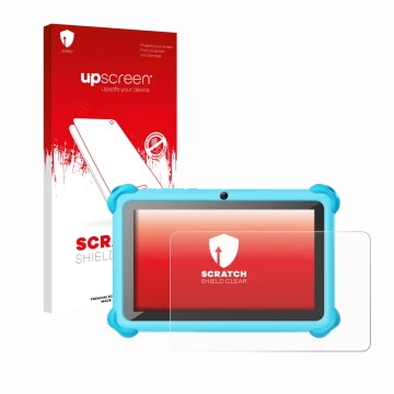 Vorderseite einer Produktverpackung mit dem Markenlogo upscreen. Daneben ist das Gerät zcobro KIDS710 7