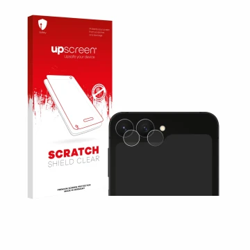 Vorderseite einer Produktverpackung mit dem Markenlogo upscreen. Daneben ist das Gerät Samsung Galaxy Z Flip 7 FE (NUR Kameras
