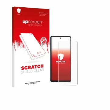 Vorderseite einer Produktverpackung mit dem Markenlogo upscreen. Daneben ist das Gerät TCL 50 Pro NXTPaper 5G mit dem zugehöri