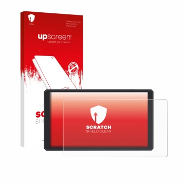 Vorderseite einer Produktverpackung mit dem Markenlogo upscreen. Daneben ist das Gerät Feelworld CUT6 6