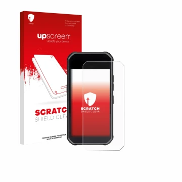 Vorderseite einer Produktverpackung mit dem Markenlogo upscreen. Daneben ist das Gerät SkyCaddie Pro 5X mit dem zugehörigen Di