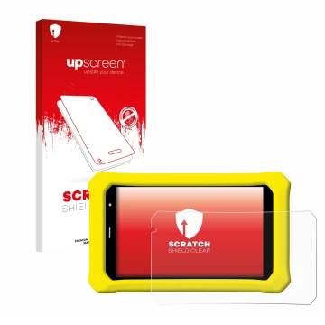 Vorderseite einer Produktverpackung mit dem Markenlogo upscreen. Daneben ist das Gerät Clementoni Clempad 8