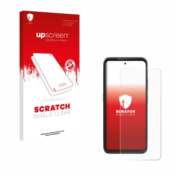 Vorderseite einer Produktverpackung mit dem Markenlogo upscreen. Daneben ist das Gerät Ulefone Armor 23 Ultra mit dem zugehöri