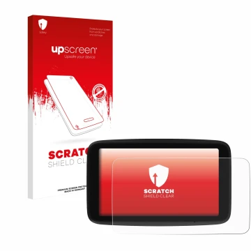 Vorderseite einer Produktverpackung mit dem Markenlogo upscreen. Daneben ist das Gerät TomTom GO Classic 6