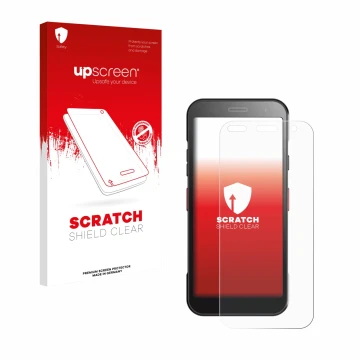 Vorderseite einer Produktverpackung mit dem Markenlogo upscreen. Daneben ist das Gerät Honeywell CT32 mit dem zugehörigen Disp