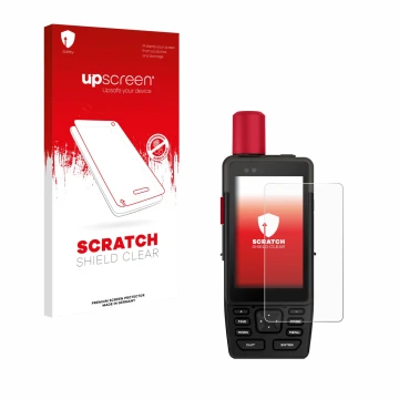 Vorderseite einer Produktverpackung mit dem Markenlogo upscreen. Daneben ist das Gerät Garmin GPSMAP H1i Plus mit dem zugehöri