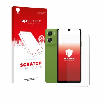 Vorderseite einer Produktverpackung mit dem Markenlogo upscreen. Daneben ist das Gerät Motorola Moto G06 (Display+Kamera) mit 