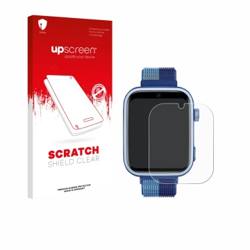 Vorderseite einer Produktverpackung mit dem Markenlogo upscreen. Daneben ist das Gerät JoJoego 4G Smartwatch kids mit dem zuge