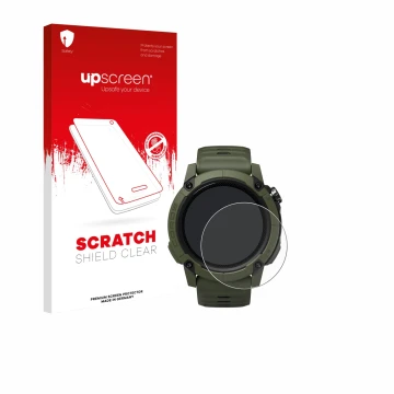 Vorderseite einer Produktverpackung mit dem Markenlogo upscreen. Daneben ist das Gerät Coros NOMAD mit dem zugehörigen Display