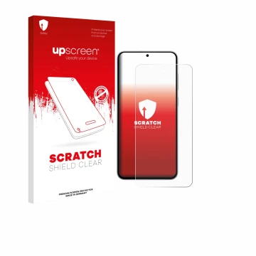 Vorderseite einer Produktverpackung mit dem Markenlogo upscreen. Daneben ist das Gerät Samsung Galaxy S25 FE Enterprise Editio