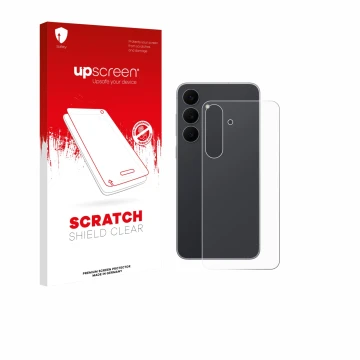 Vorderseite einer Produktverpackung mit dem Markenlogo upscreen. Daneben ist das Gerät Samsung Galaxy S25 FE Enterprise Editio