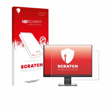 Vorderseite einer Produktverpackung mit dem Markenlogo upscreen. Daneben ist das Gerät Dell Professional P2421 mit dem zugehör
