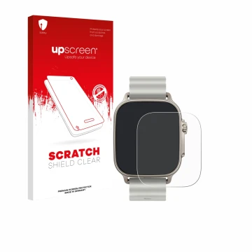 Vorderseite einer Produktverpackung mit dem Markenlogo upscreen. Daneben ist das Gerät realme Watch 5 mit dem zugehörigen Disp
