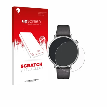 Vorderseite einer Produktverpackung mit dem Markenlogo upscreen. Daneben ist das Gerät Xiaomi Watch S4 (41 mm) mit dem zugehör