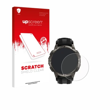 Vorderseite einer Produktverpackung mit dem Markenlogo upscreen. Daneben ist das Gerät Kospet Tank T4 mit dem zugehörigen Disp