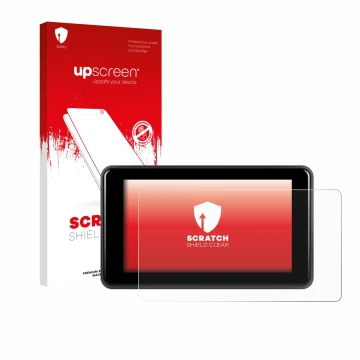 Vorderseite einer Produktverpackung mit dem Markenlogo upscreen. Daneben ist das Gerät Vechtel Motorrad Carplay 5