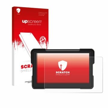 Vorderseite einer Produktverpackung mit dem Markenlogo upscreen. Daneben ist das Gerät Airpuxem Motorrad Carplay 7