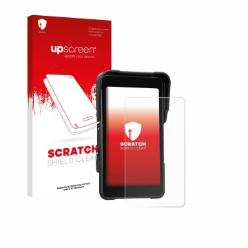 Vorderseite einer Produktverpackung mit dem Markenlogo upscreen. Daneben ist das Gerät CAMECHO Motorrad Carplay 5