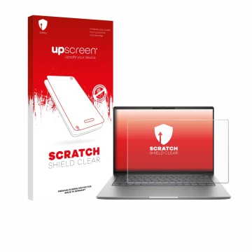Vorderseite einer Produktverpackung mit dem Markenlogo upscreen. Daneben ist das Gerät HP ZBook 8 G1a 14