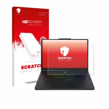 Vorderseite einer Produktverpackung mit dem Markenlogo upscreen. Daneben ist das Gerät Lenovo Legion Pro 5 Gen 10 16
