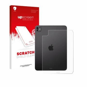 Vorderseite einer Produktverpackung mit dem Markenlogo upscreen. Daneben ist das Gerät Apple iPad Pro 11