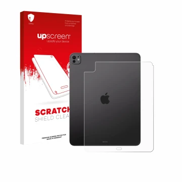 Vorderseite einer Produktverpackung mit dem Markenlogo upscreen. Daneben ist das Gerät Apple iPad Pro 13