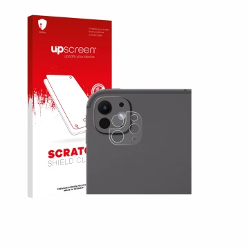 Vorderseite einer Produktverpackung mit dem Markenlogo upscreen. Daneben ist das Gerät Apple iPad Pro 13