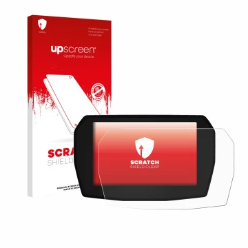 Vorderseite einer Produktverpackung mit dem Markenlogo upscreen. Daneben ist das Gerät Ducati Panigale V2 2025 mit dem zugehör