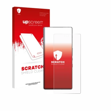 Vorderseite einer Produktverpackung mit dem Markenlogo upscreen. Daneben ist das Gerät ZTE Nubia Red Magic 11 Pro mit dem zuge